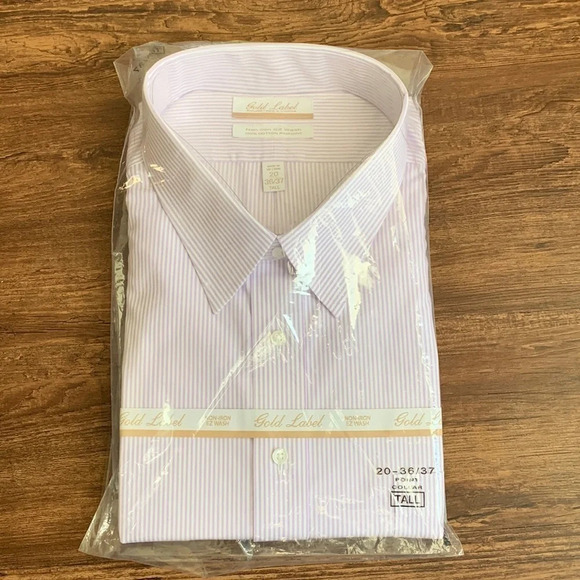 Roundtree & Yorke Gold Label Dress Shirt Purple Pin Point Tall Man 10 New - Picture 1 of 9